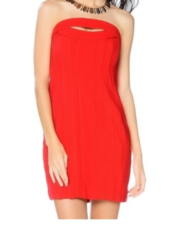 BCBGMaxAzria Dresses & Skirts - BCBGMaxAzria Strapless Red Mini Dress with Cutout